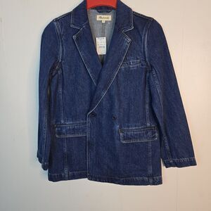 Madewell Denim Blazer Jacket Womens XS Double Breasted Blue Deardorff New $138